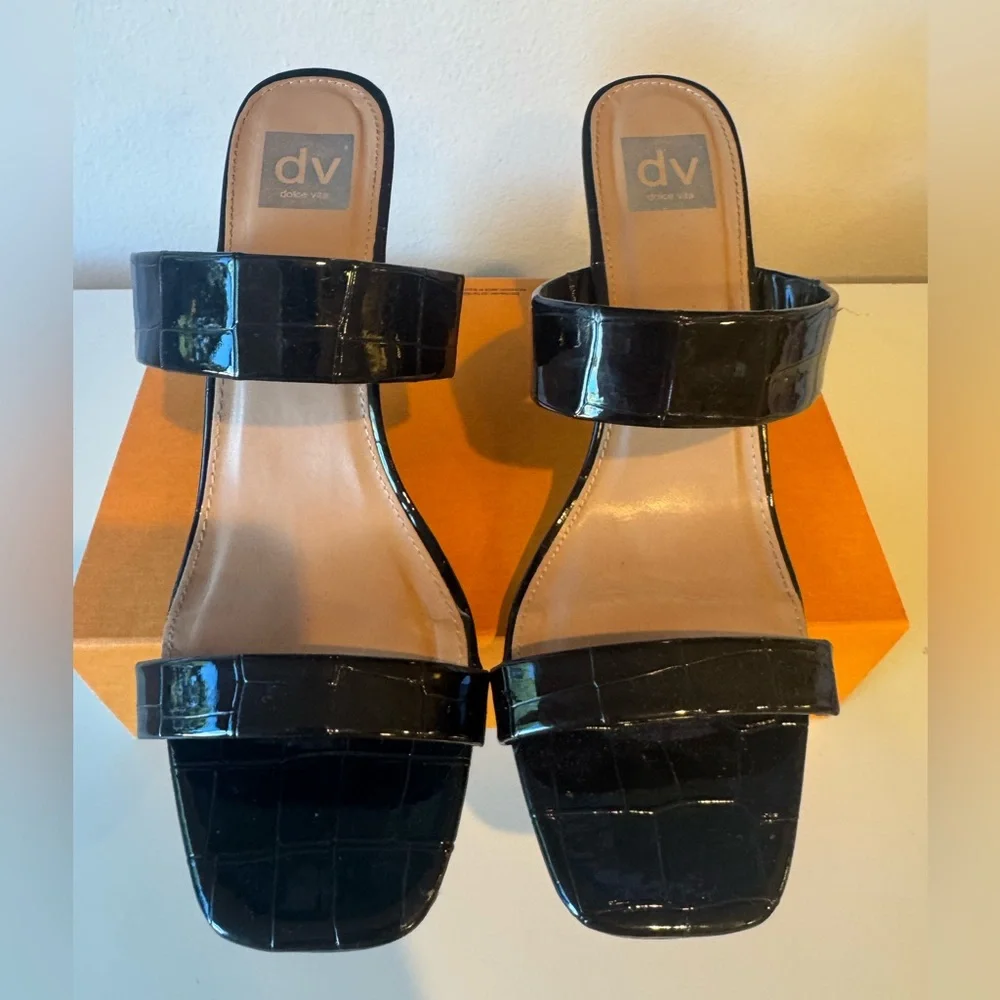 DV by Dolce Vita Black Croc Heel Mule Sandals - Picture 2 of 8